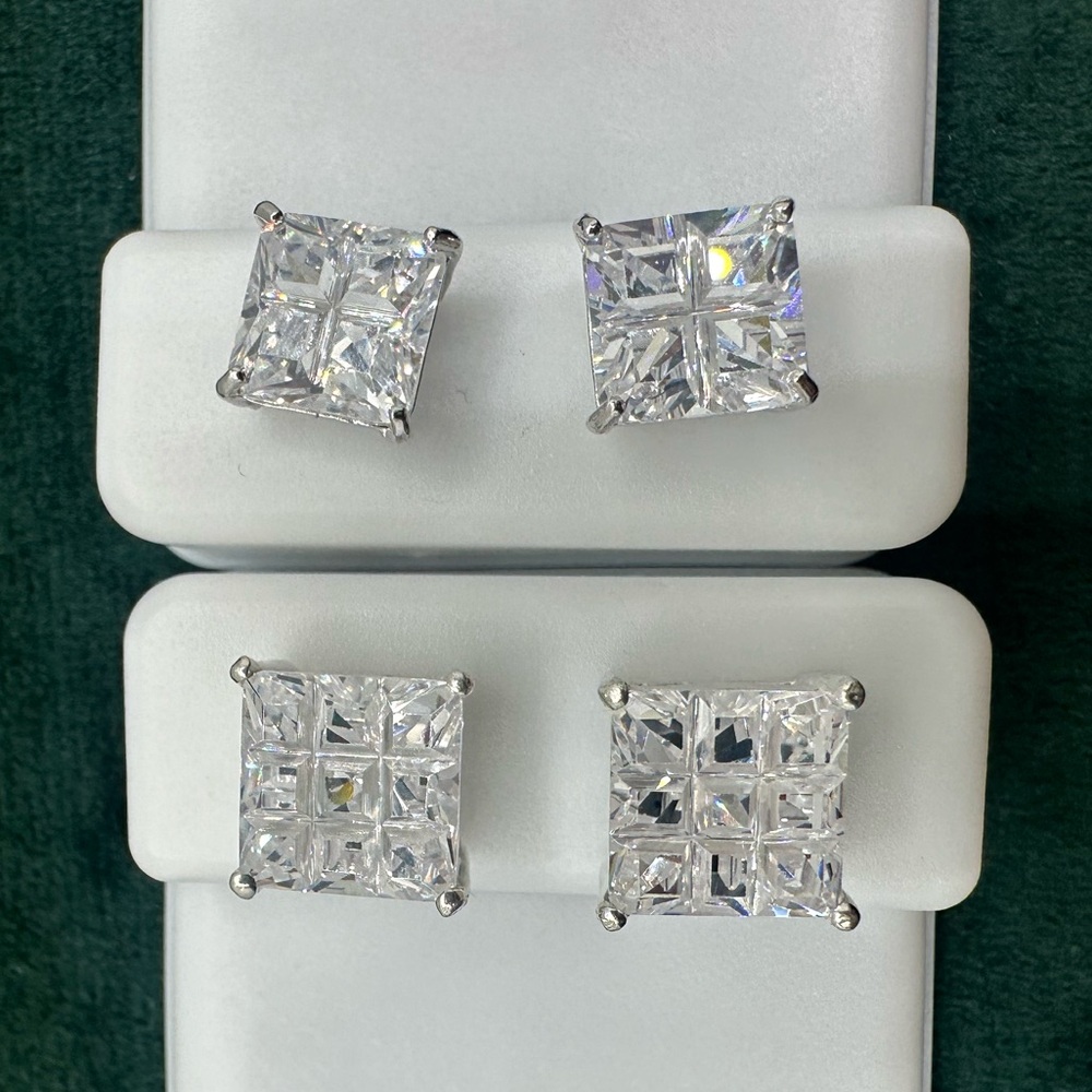 Sterling Silver His and Hers CZ Stud Earrings two pairs